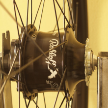 Rohloff wheel in truing stand.