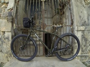 Surly ECR by an antique building in Charlotte Amalie